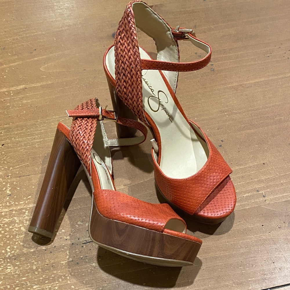Jessica Simpson Women's Orange Platform Heels 5.5